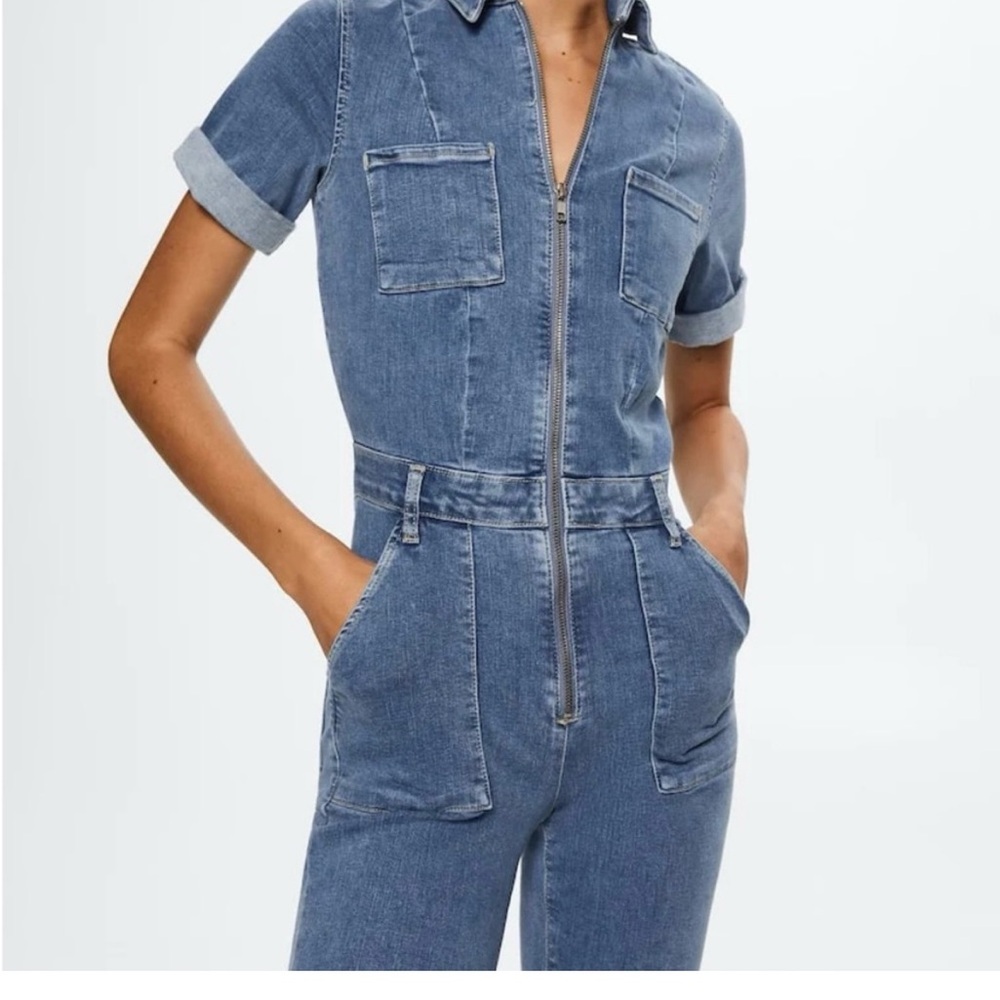 Mango Blue Denim Overalls with Fitted Waist